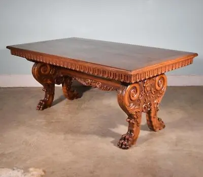 Antique Italian Renaissance Revival Dining Table In Walnut Highly Carved • $2495