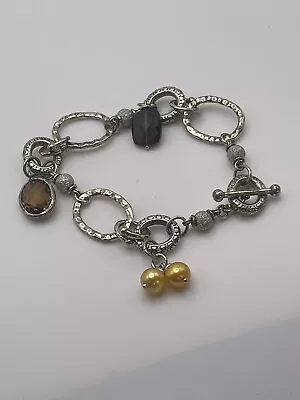 MICHAEL DAWKINS Bracelet Sterling Pearl Smoky Quartz Toggle • $58