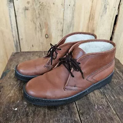 Vintage Leather Chukka Boots Bates Floaters Pure Wool Sherpa Lining 9 • $35