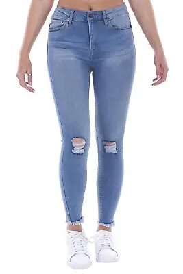 Ladies Skinny Ripped Distressed Frayed Hem Rip Ankle Length Jeans • £11.99