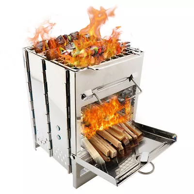 Camp Stove Camping Folding Wood BBQ Grill Stainless Steel Portable Outdoor Small • $23.99