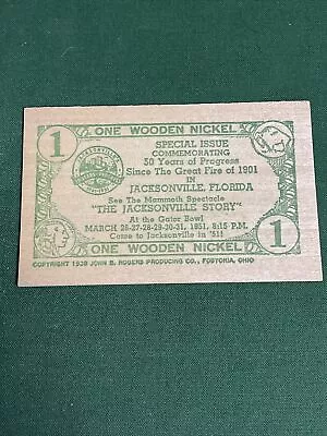 Rare 1952 Flat 1 Wooden Nickel Certificate 50 Years Jacksonville Florida • $9.63