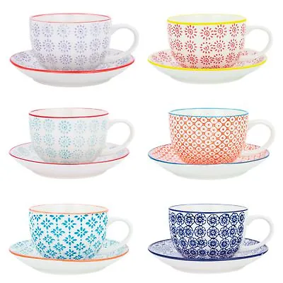 £21.99 • Buy Cappuccino Cups And Saucers Set Coffee Tea Porcelain 250ml - 3 Patterns - X12
