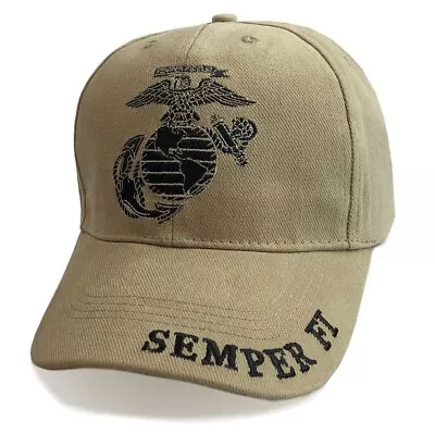 US Marine Corps Semper Fi Khaki Cover - USMC Hat - EGA Coyote Brown Baseball Cap • $24.95