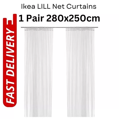 Ikea LILL Sheer Net Curtains 1 Pair White Long Curtains White Curtains 280x250cm • £10.90