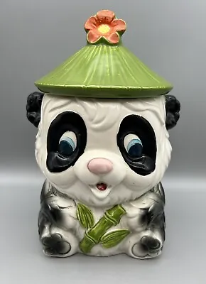 Vintage Panda With Bamboo Ceramic Lidded Cookie Jar Japan • $39.99