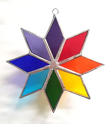 Rainbow Star Stained Glass Suncatcher Chakra Window Hanging Home Decor Gift • £16.95