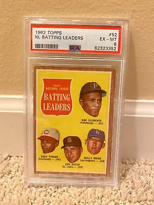 1962 Topps N.L. Batting Leaders Roberto Clemente Pinson Boyer #52 PSA 6 EX-MT • $69.99