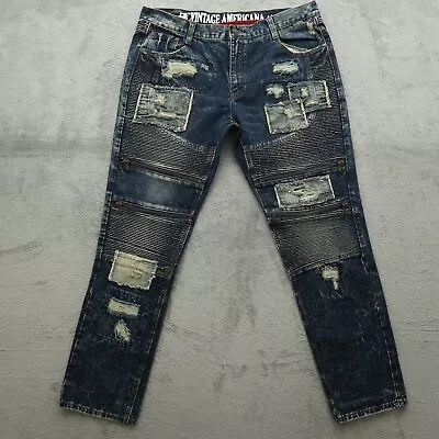 Vintage Americana Jeans Men's 40x34 Blue Hip Hop Y2K Baggy Distressed Patches • $28