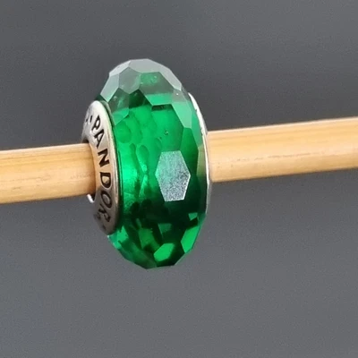 $48 • Buy Pandora Murano Glass Teal Faceted Fascinating Silver Green Charm 791606 FreePost
