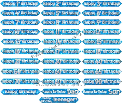 9ft Holographic Blue + Silver Foil Banner Birthday Party Wall Door Decorations • £1.99