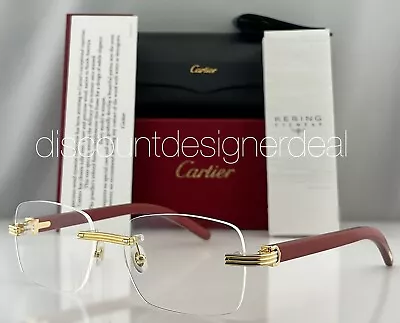 Cartier Rimless Eyeglasses CT0286O 004 Burgundy Wood Yellow Gold Clear Lens 56mm • $1799.99