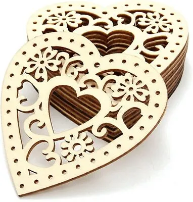 L-FENG-UK 10pcs Love Heart Shape Wooden Embellishments Crafts Hanging Ornament  • £6.01