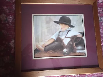 N.A.Noel Amish Print Matted/Framed Summertime A Boy And His Calf 20 X 18 RARE • $67.97