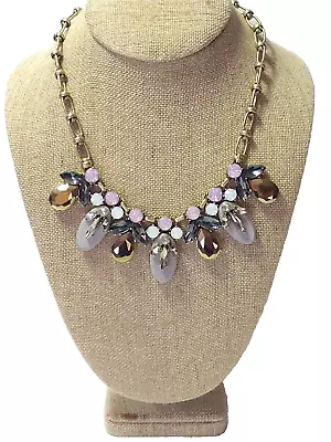 J. Crew Rhinestone Statement Necklace Vintage Gold Tone Pink White Collar 20  • $35.97