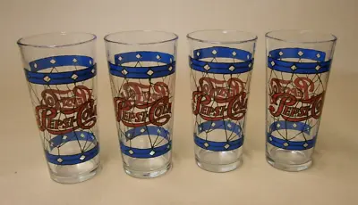 Lot Of 4 Vintage Pepsi Cola Drinking Glasses Tiffany Style Stained Glass Design • $20