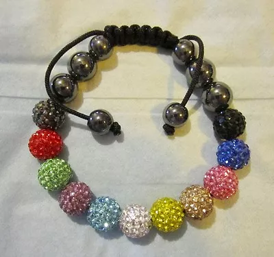 Disco Ball Bracelet Rainbow~Made With Swarovski Crystals~Adjustable Macramé • $34.85