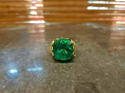 2.10 Ct Cushion Cut Lab-Created Green Emerald Men's Ring Solid 14K Yellow Gold • $439.99
