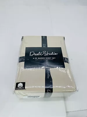 Dwell Studio QUEEN SIZE 4 Pc Sheet Set Solid Tan 100% Cotton Percale Beige • $85