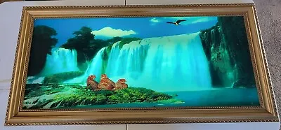 Vintage Motion Picture Waterfall Landscape Framed Hanging Landscape Lamp As Is • $175