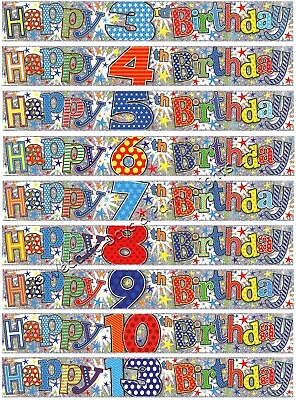 £2.18 • Buy 9ft Boys Sparkly Happy Birthday Foil Banner Party Wall Door Decorations Blue Red