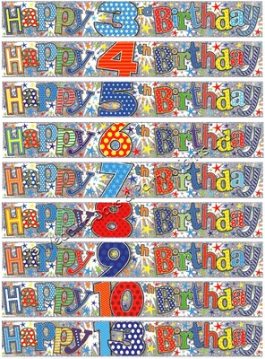 9ft Boys Sparkly Happy Birthday Foil Banner Party Wall Door Decorations Blue Red • £1.84