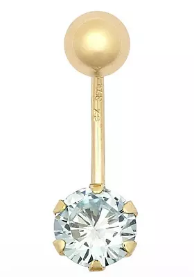 Belly Bar 9ct Yellow Gold  Cubic Zirconia Solitaire 9 Carat Banana Body Piercing • £53.94