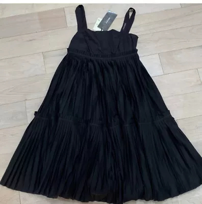 $300 Monnalisa Jakioo Black Soft Cotton Blend Pleated Ruffle Trim Midi Dress 14 • $149.98