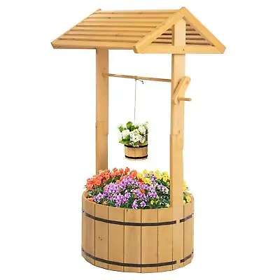 £49.99 • Buy Outdoor Wooden Garden Planter Wishing Well Ornament For Plants And Flowers