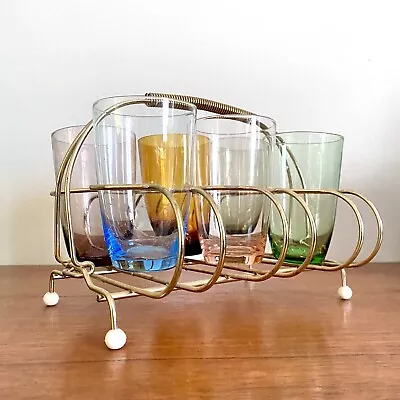 Vintage 60s MID Century HARLEQUIN Glasses TUMBLERS Gold ANODIZED Atomic CADDY • $85