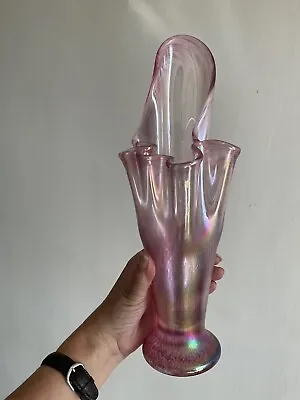 £19.99 • Buy Heron Glass Large Pink Iridescent Fluted Vase- 31 Cm - Hand Blown In Cumbria,