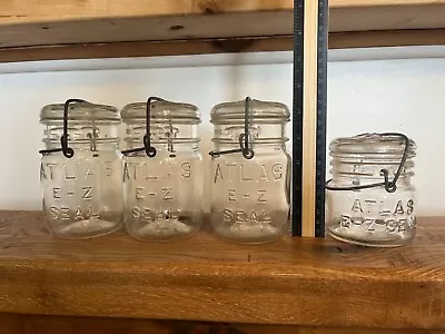 4 Vintage Atlas E-Z Seal Clear Glass Canning Jar With Wire Bail Glass Lid • $30