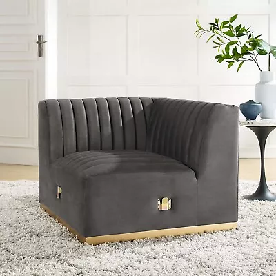 Modway Conjure Channel Tufted Performance Velvet Left Corner Chair In Gold Gray • $732.33