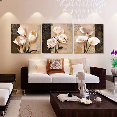 Beautiful White Flowers 3 Piece Canvas Print Wall Art Poster Home Decoration • $93.90