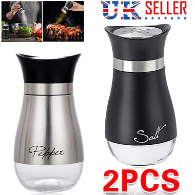 Salt And Pepper Shakers Pots Set Glass Dispensers Cruet Jars Metal Cover Lid UK • £7.55