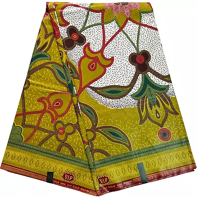 African Fabric Wax Print Cotton VIP Gold 1 To 6 Yard Green Red White Material • £16.13