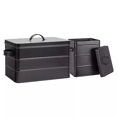 2pc Black Vintage Metal Storage Canister Set Tin Kitchen Food Rice Container Box • $42