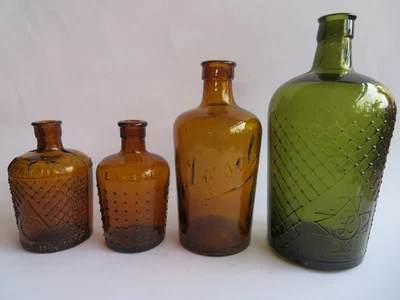 £25 • Buy 4 Antique Chemist Glass Bottles' Lysol' 'boots' 'marshall's' (3) Amber (1) Green