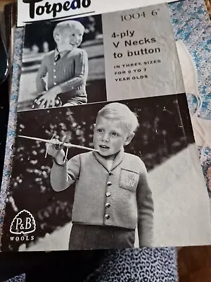 P&B Knitting Pattern - Boys V-Neck Cardigans - 4 Ply - 2-7 Years - 1004 • £2