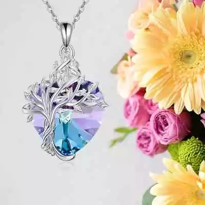 Elegant 925 Sterling Silver Rainbow Mystical Fire Topaz Tree Of Life Necklace • $19.74