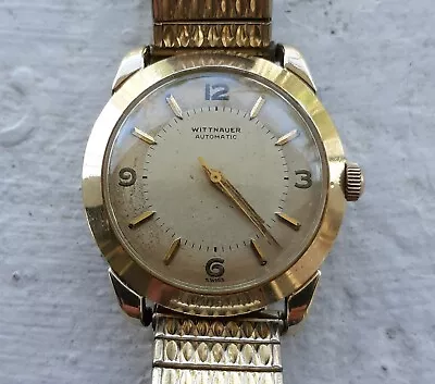 Vintage Wittnauer Swiss Automatic Men's Watch 10K Gold Filled Bezel Speidel Band • $44