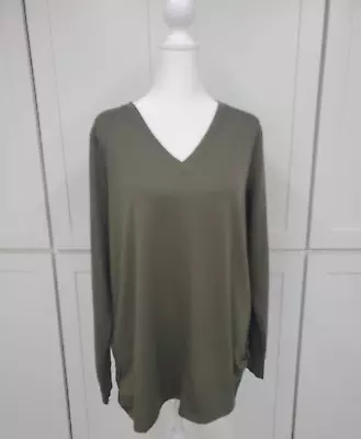 Belle By Kim Gravel V-Neck Tunic Top Olive Green Size Medium Long Sleeve • £4.82