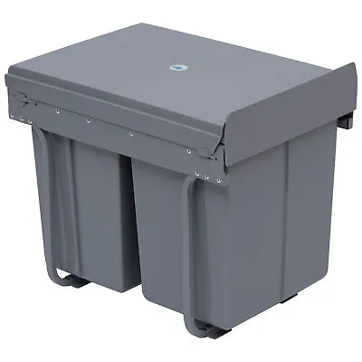 HOMCOM Recycle Waste Bin 40L Sorter Kitchen Recycle Waste Bin Pull ABS Silver • £56.99