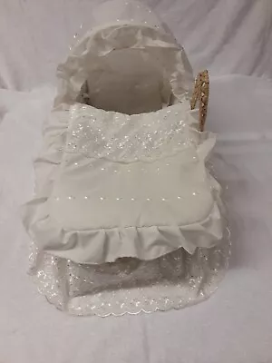 NEW Cream Lacy  Dolls Moses  Basket With STAND Hand Made In Uk • $41