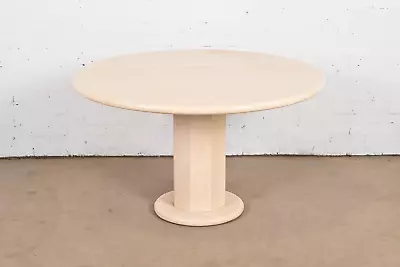 Modern Italian Travertine Round Pedestal Dining Or Center Table By Ello 1970s • $4995