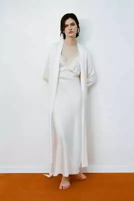 ZARA NWT Long Oyster White Ivory Robe Dressing Gown Lingerie M-L $149 • $49.99