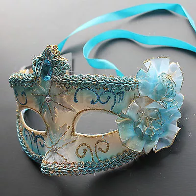 Aqua Blue Floral Venetian Masquerade Mask Party Prom Wedding Halloween Costume  • $4.15
