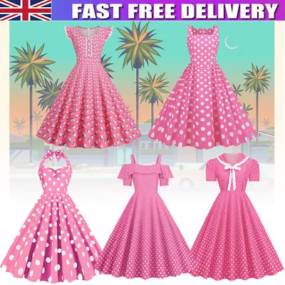 £17.69 • Buy Women Vintage 40s 50s Polka Dot Pink Girls Rockabilly Evening Party Swing-Dress