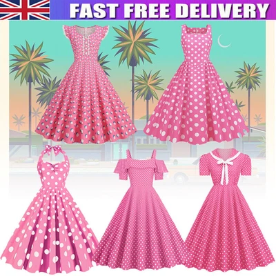 £17.69 • Buy Women Vintage 40s 50s Polka Dot Pink Girls Rockabilly Evening Party Swing-Dress