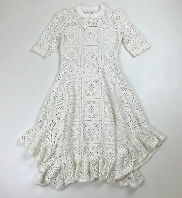 See By Chloe Cutout Crochet Lace Ruffle Hem Dress XS/S Eden White CHS18WJR04090 • $44